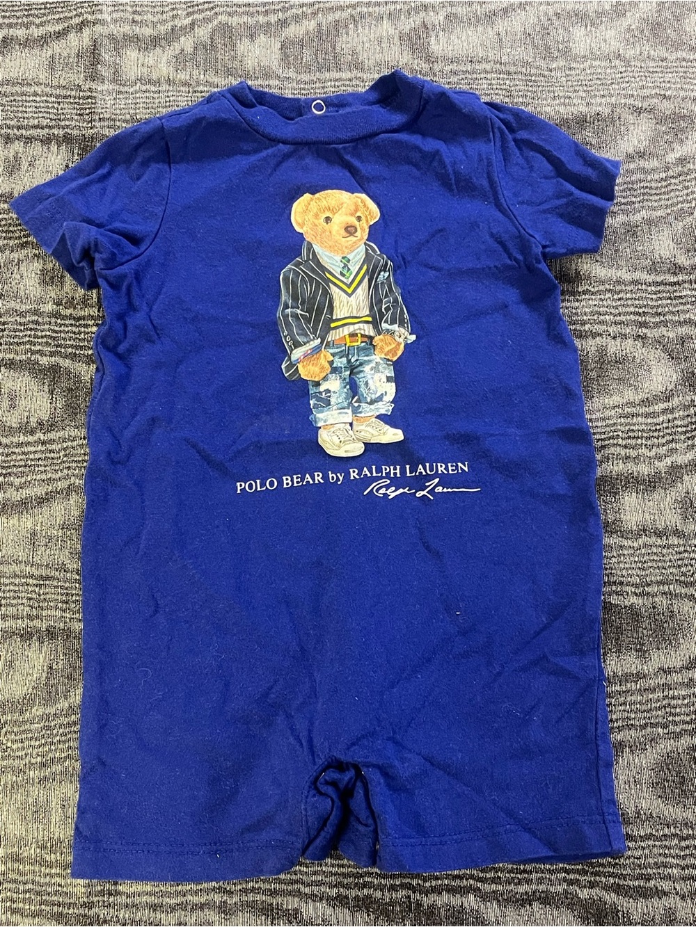 Ralph Lauren Royal Blue Polo Bear Short-Sleeve Romper 6 months